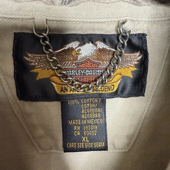Vintage Harley Davidson Shirt Mens X-Large Khaki Mechanic Biker Utility Y2K - Picture 6 of 8
